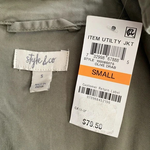 Style & Co women's twill utility spring jacket in olive drab, size small - Picture 13 of 16
